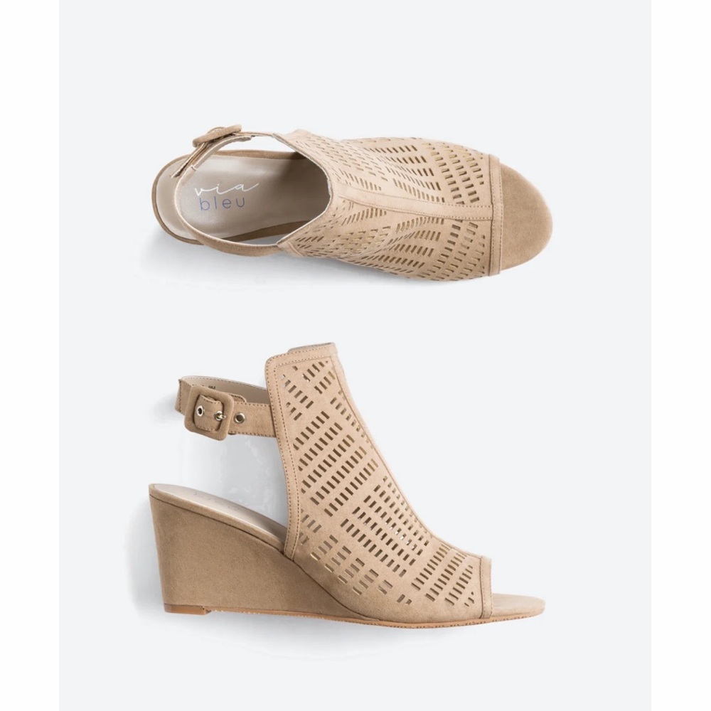 Via Bleu Rosina Laser Cut Wedge, NWOT